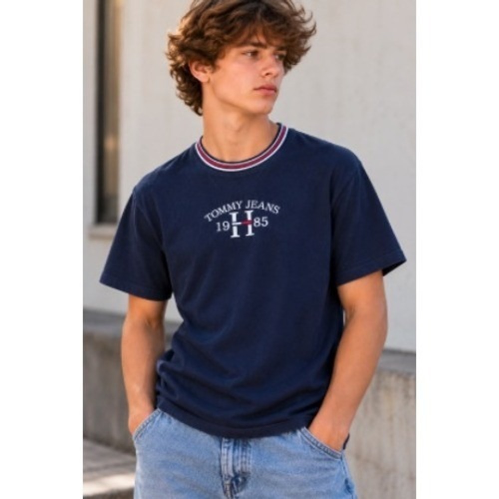 Vintage 90s Tommy Hilfiger Boys L Navy Ringer T Shirt Tommy Jeans 1985